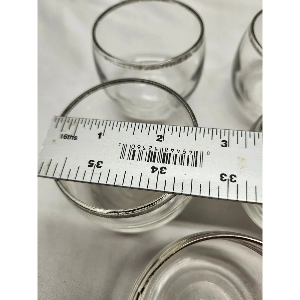 Vintage Mid Century Modern Silver Rim Roly Poly Rocks Glasses Set of 5 1950s 60s